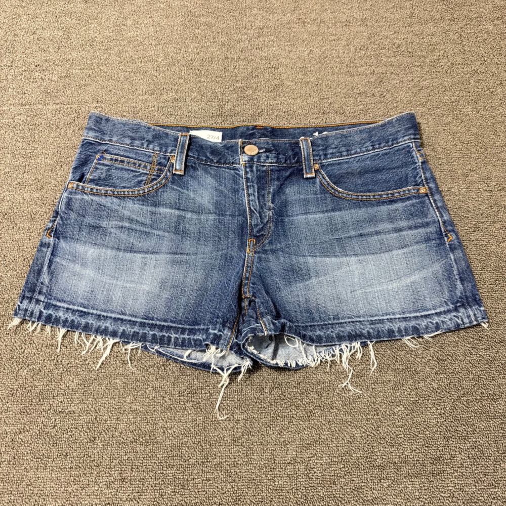Y2K Gap 1969 Blue Denim Cut Off Shorts Size 27/4 Medium Wash Frayed Hem Casual